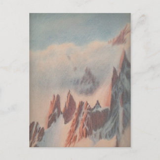 Vintage pastel drawing mountain glacier landscape postcard