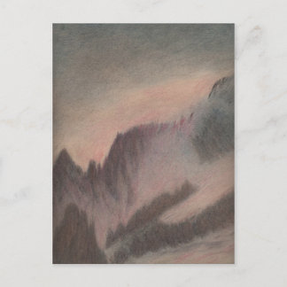 Vintage pastel drawing stormy mountain landscape postcard