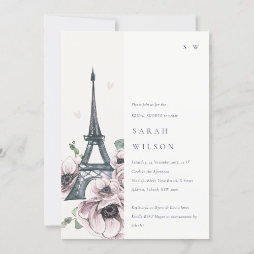 Vintage Pastel Eiffel Tower Floral Bridal Shower Invitation