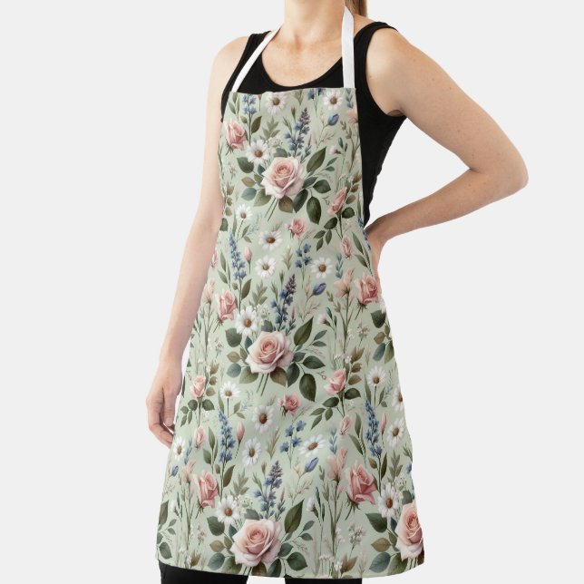 Vintage Pastel Floral Botanical Pattern Apron (Insitu)