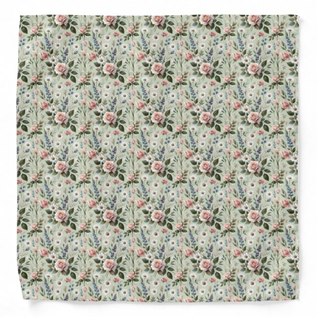 Vintage Pastel Floral Botanical Pattern Bandana (Front)