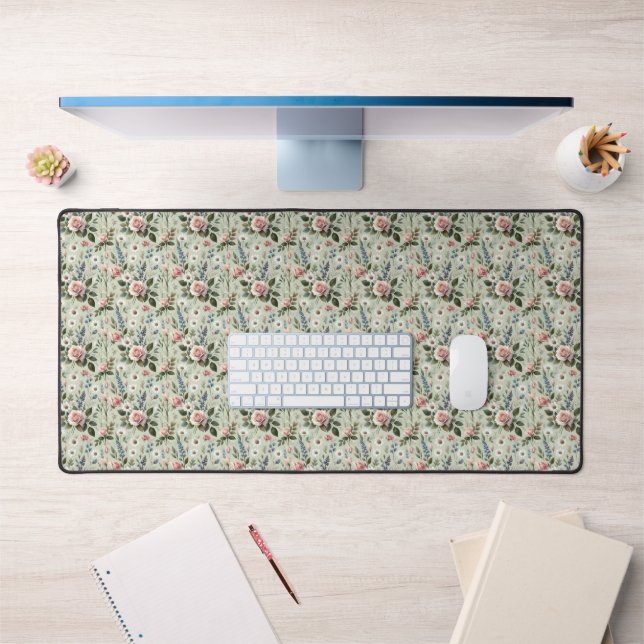 Vintage Pastel Floral Botanical Pattern Desk Mat (Office 1)