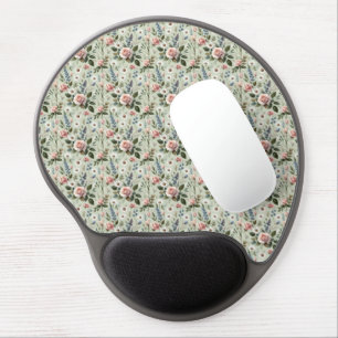 Vintage Pastel Floral Botanical Pattern Gel Mouse Pad