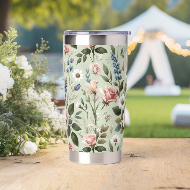 Vintage Pastel Floral Botanical Pattern Insulated Tumbler (Wedding)