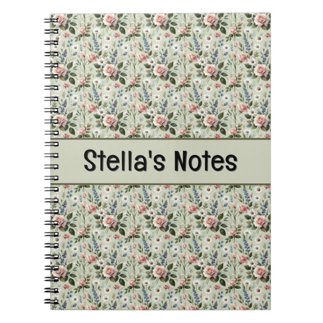 Vintage Pastel Floral Botanical Pattern Notebook (Front)