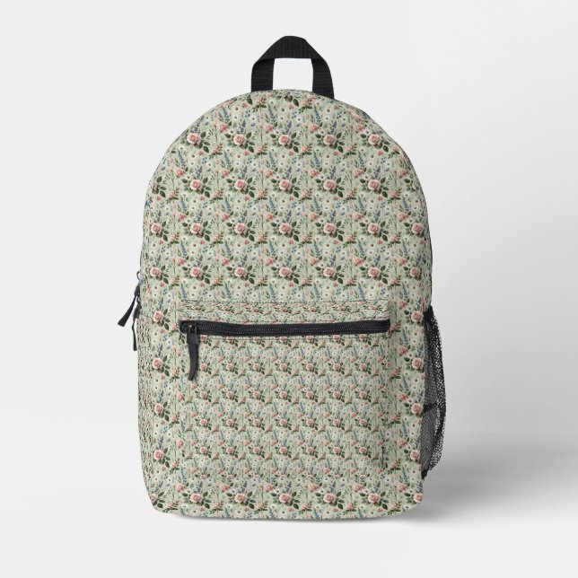 Vintage Pastel Floral Botanical Pattern Printed Backpack (Front)