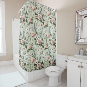Vintage Pastel Floral Botanical Pattern Shower Curtain