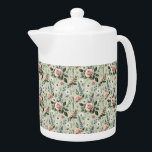 Vintage Pastel Floral Botanical Pattern Teapot<br><div class="desc">This vintage floral pattern captures the timeless beauty of botanical illustration with a soft, romantic touch. Featuring delicate blush roses, white daisies, lavender sprigs, and blue wildflowers, the composition is set against a soothing soft green background that enhances the natural charm of each bloom. The palette leans into gentle pastels,...</div>