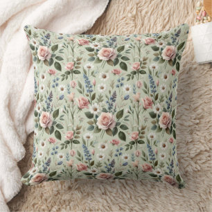 Vintage Pastel Floral Botanical Pattern Throw Pillow