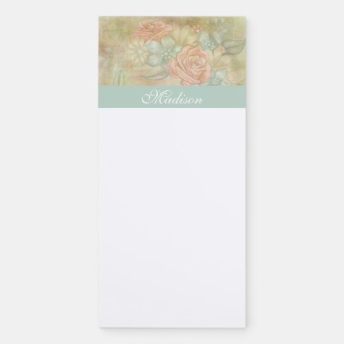 Vintage Pastel Floral Elegant Script Name Magnetic Notepad
