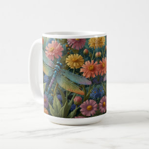 Vintage pastel floral garden dragonfly coffee mug