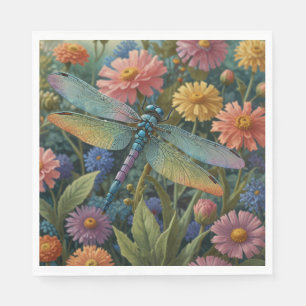 Vintage pastel floral garden dragonfly napkins