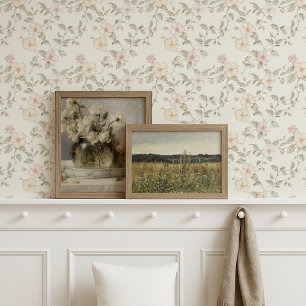 Vintage Pastel Floral Girls & Nursery Room Cottage Wallpaper