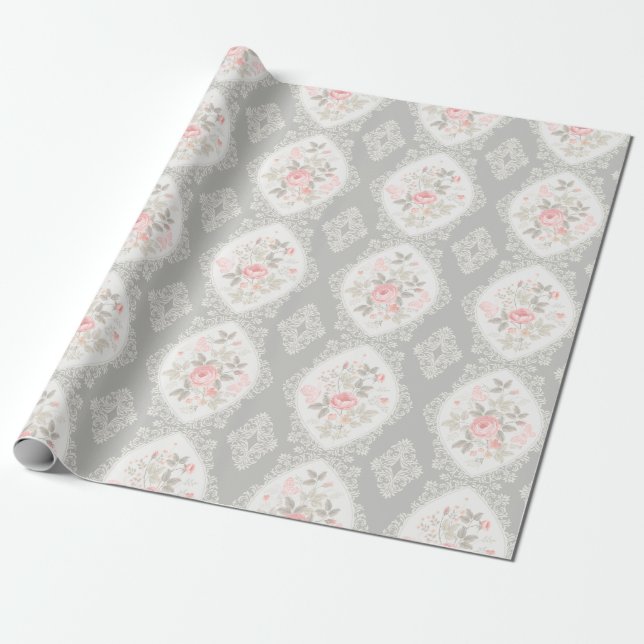 Vintage Pastel Floral Wrapping Paper (Unrolled)