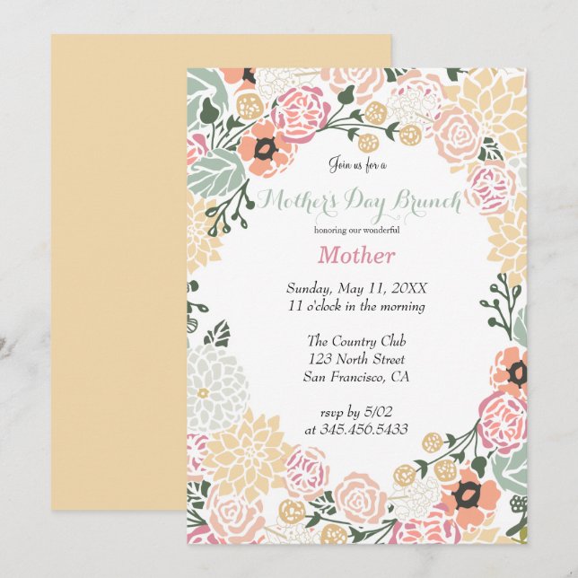 Vintage Pastel Flower Wreath Party Template (Front/Back)