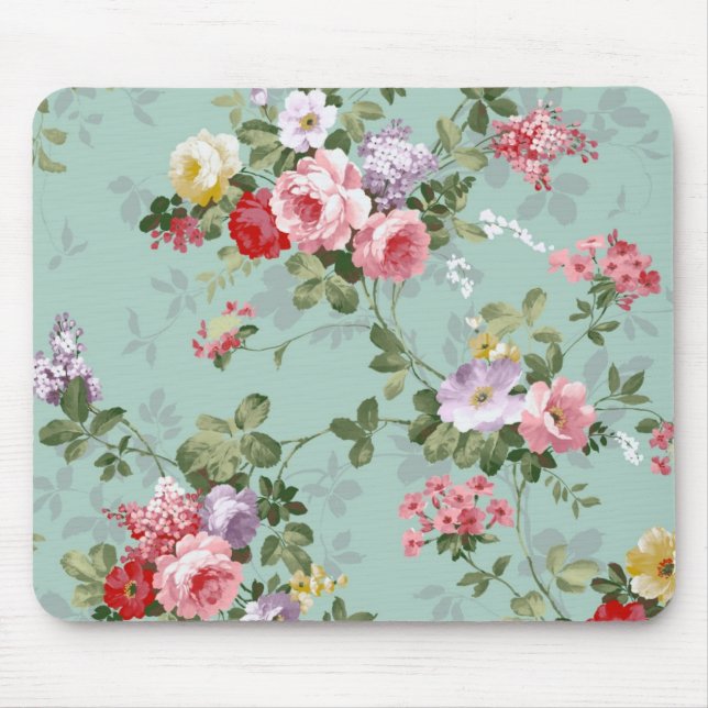 Vintage Pastel Flowers Mouse Pad (Front)