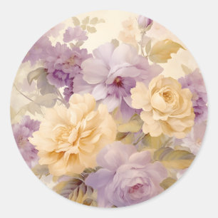 Vintage Pastel Garden Flowers Classic Round Sticker