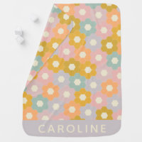 Vintage Pastel Hexagon Flower Pattern Personalized Baby Blanket