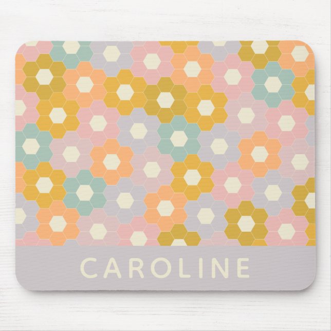 Vintage Pastel Hexagon Flower Pattern Personalized Mouse Pad (Front)