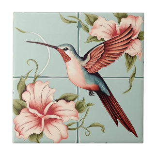 Vintage Pastel Hummingbird Ceramic Tile