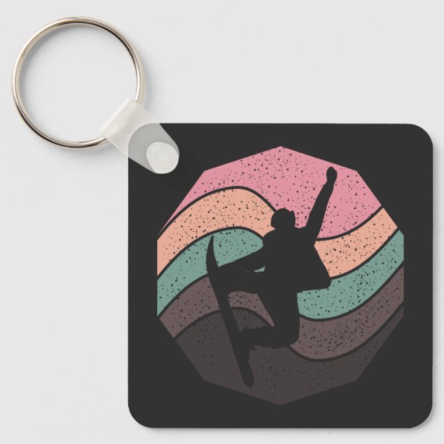 vintage pastel jumping skateboarder stunt keychain (Front)