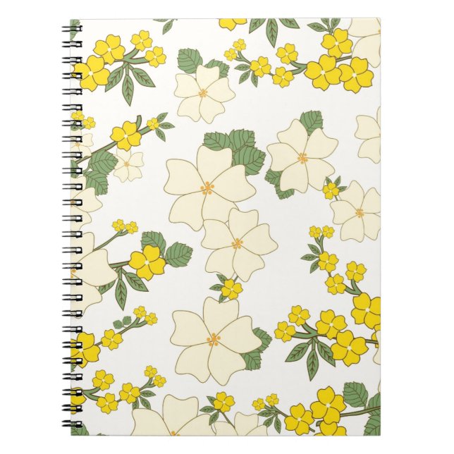 Vintage pastel lemon yellow floral design notebook (Front)