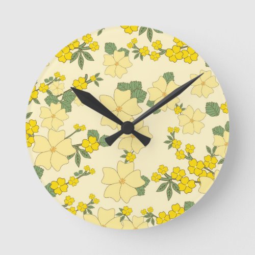 Vintage pastel lemon yellow floral design round clock
