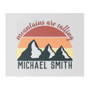 Vintage pastel mountains are calling monogram grey acrylic print