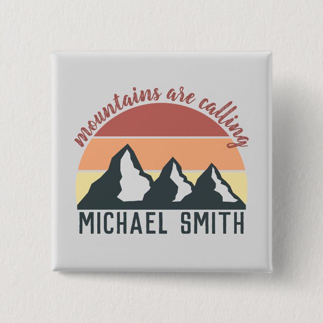 Vintage pastel mountains are calling monogram grey button (Front)