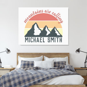 Vintage pastel mountains are calling monogram grey canvas print