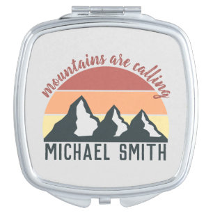 Vintage pastel mountains are calling monogram grey compact mirror