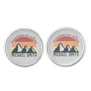Vintage pastel mountains are calling monogram grey cufflinks