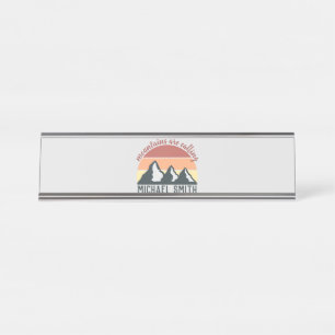 Vintage pastel mountains are calling monogram grey desk name plate