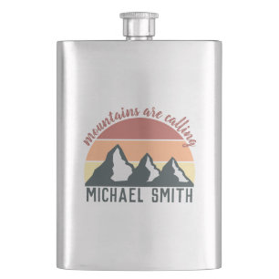 Vintage pastel mountains are calling monogram grey flask
