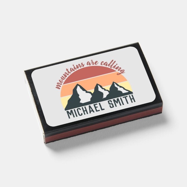 Vintage pastel mountains are calling monogram grey matchboxes (Front Closed)