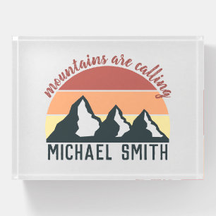 Vintage pastel mountains are calling monogram grey paperweight