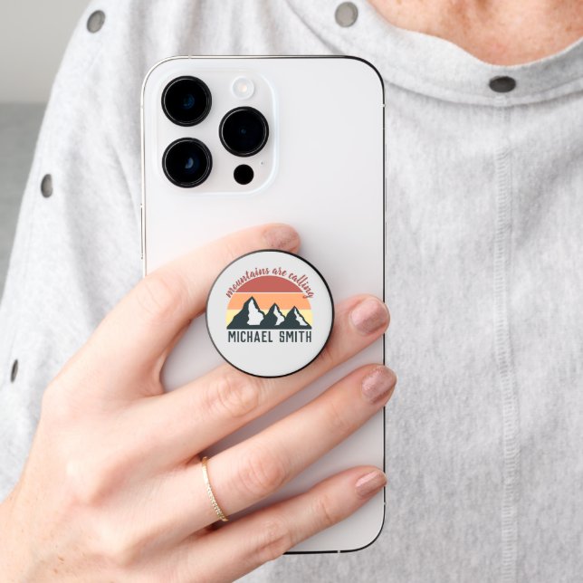 Vintage pastel mountains are calling monogram grey PopSocket (Hand)