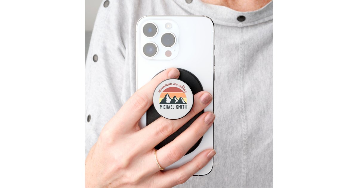 Vintage pastel mountains are calling monogram grey PopSocket | Zazzle