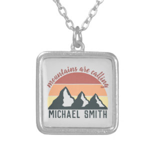 Vintage pastel mountains are calling monogram grey silver plated necklace