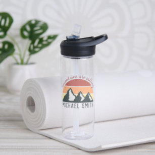 Vintage pastel mountains are calling monogram grey water bottle