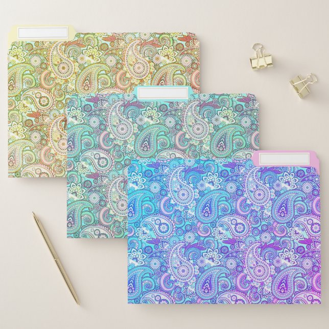 Vintage pastel paisley file folder (Set)