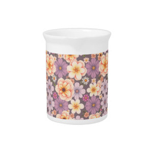 Vintage pastel peach & lavender floral cottagecore beverage pitcher