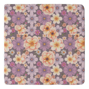 Vintage pastel peach & lavender floral cottagecore trivet