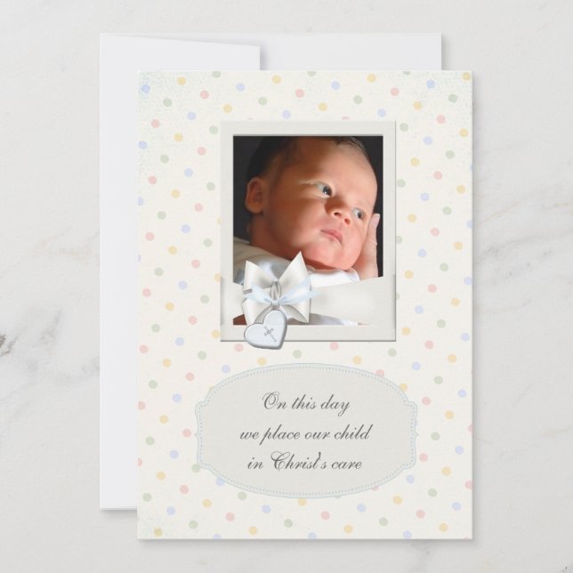 Vintage Pastel Photo Christening Invitations (Front)