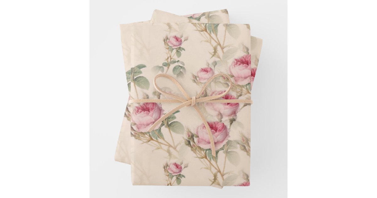 Vintage Pastel Pink Elegant Roses Floral Wrapping Paper Sheets | Zazzle