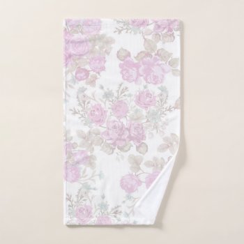 Vintage Pastel Pink Green Romantic Roses Floral Hand Towel by kicksdesign at Zazzle