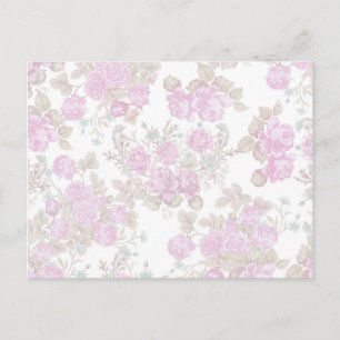 Vintage pastel pink green romantic roses floral postcard