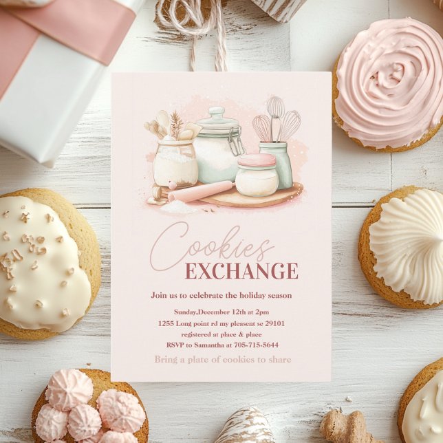 Vintage Pastel Pink & Mint Cookie Exchange  Invitation (Creator Uploaded)