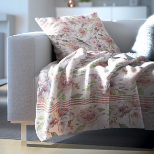 Vintage pastel pink roses pattern fleece blanket