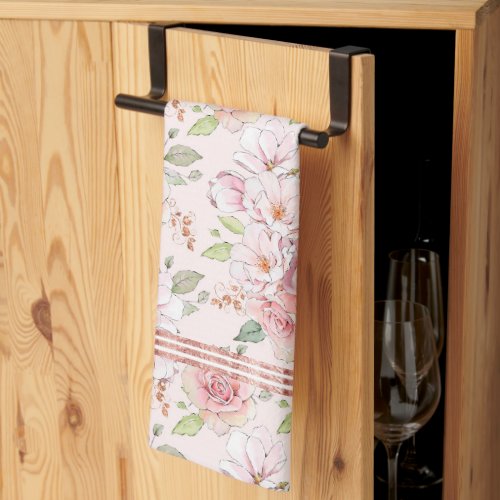 Vintage pastel pink roses pattern kitchen towel